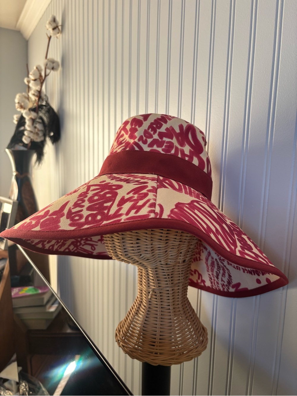DSQUARED2 Pink and Cream Wide-Brim Graphic Sun Hat